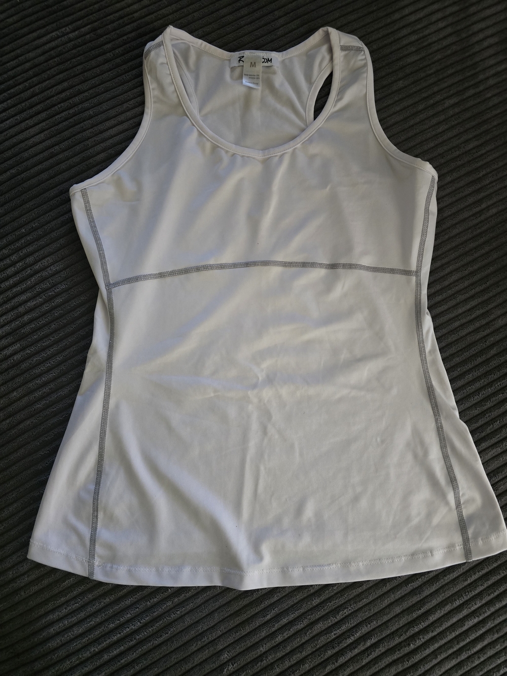 White Racerback Athletic Tank Top with Contrast Flatlock Stitching -Size M